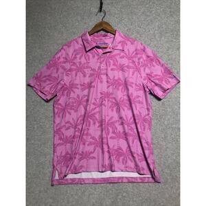 Chubbies Polo Shirt Mens Medium Pink Palm Trees Performance Short Sleeve